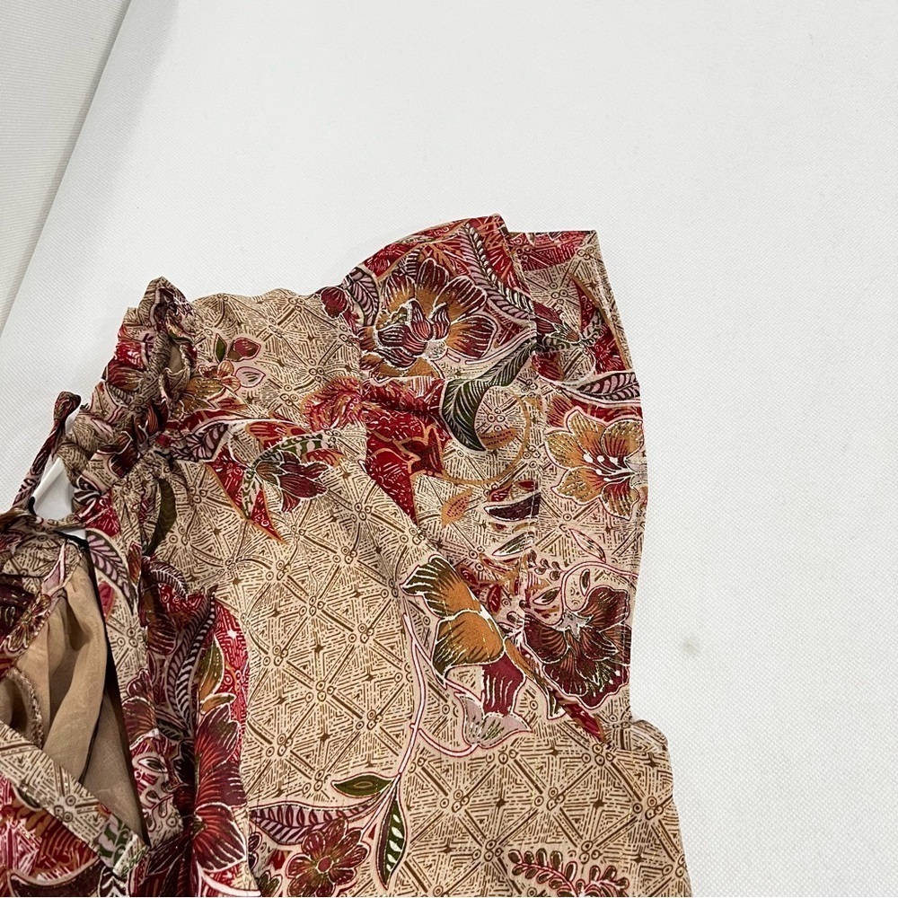 Joie Floral metallic Cap Ruffle Sleeve Size Medium Lined Brown Red Blouse Top - Picture 3 of 11